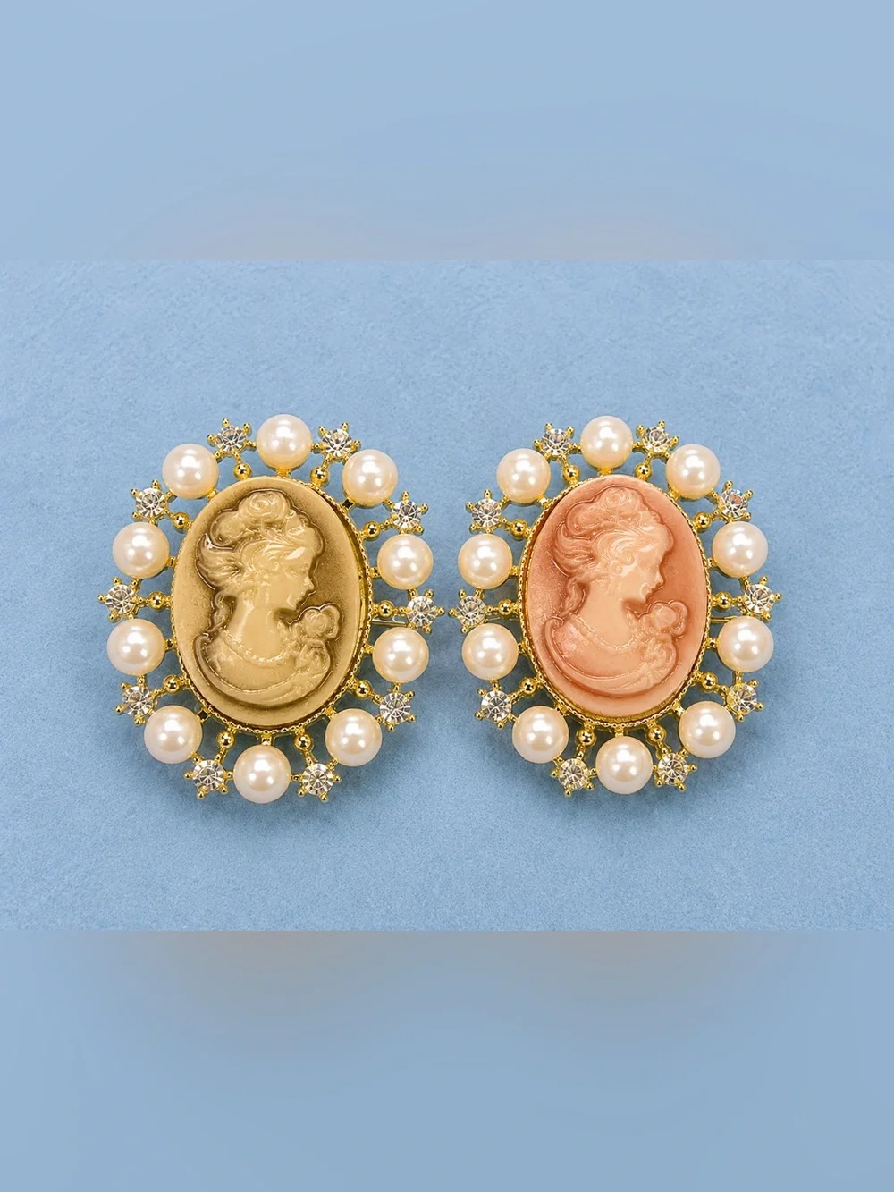 Vintage-Inspired Cameo Pearl brooches in Peach and Cream
